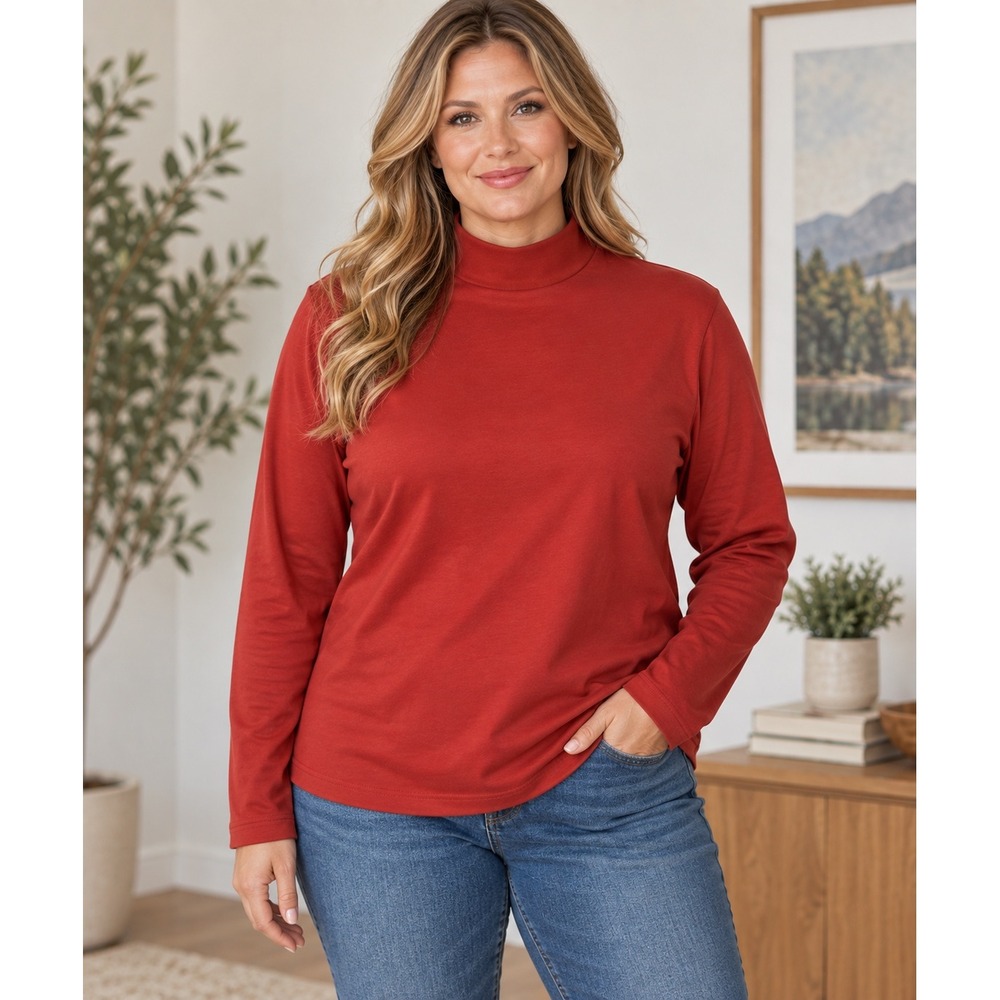 Paul Harris Design Vintage Deadstock Mock Neck Long Sleeve Top Brick Red Size L